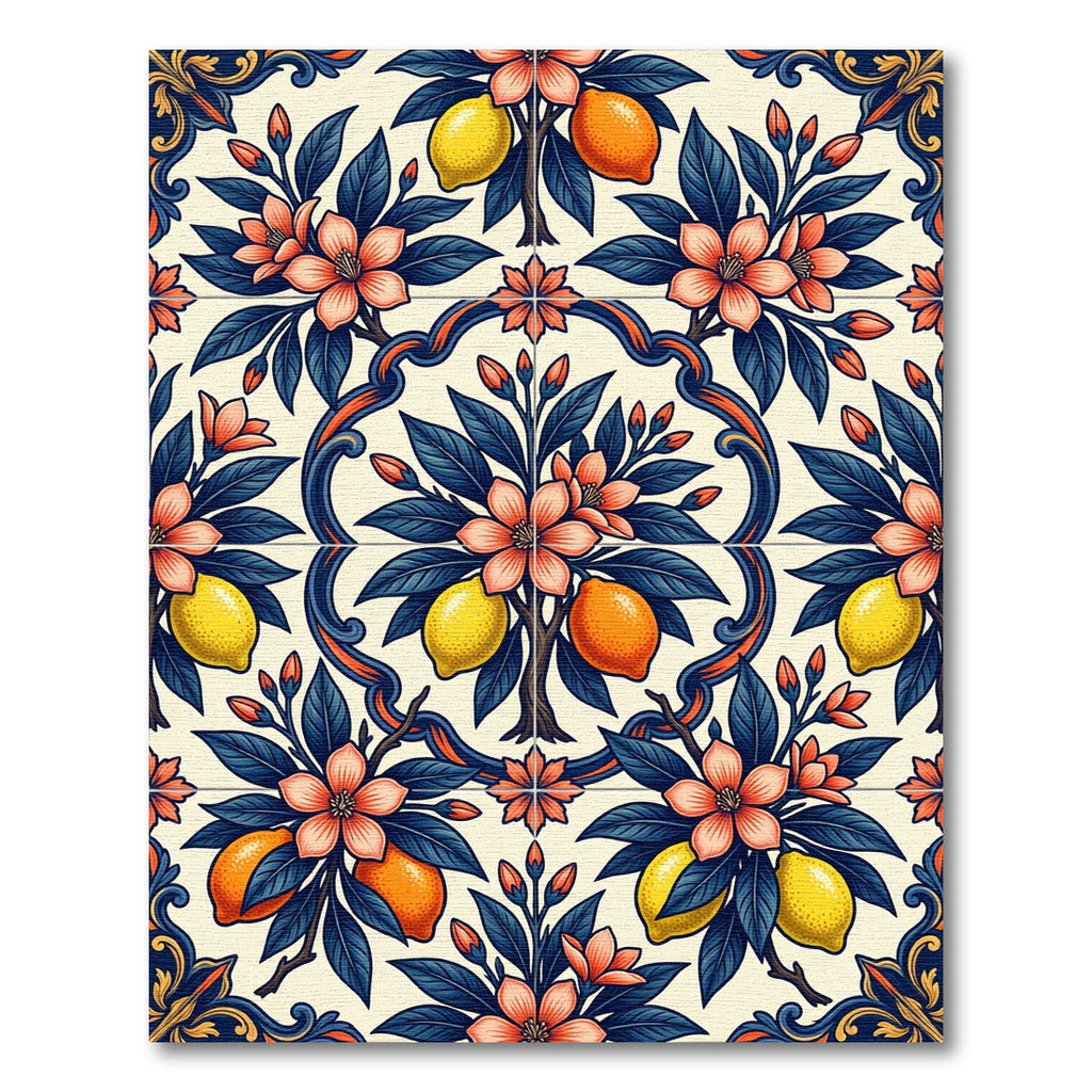 Mediterranean Lemon Grove Floral Tile Rug