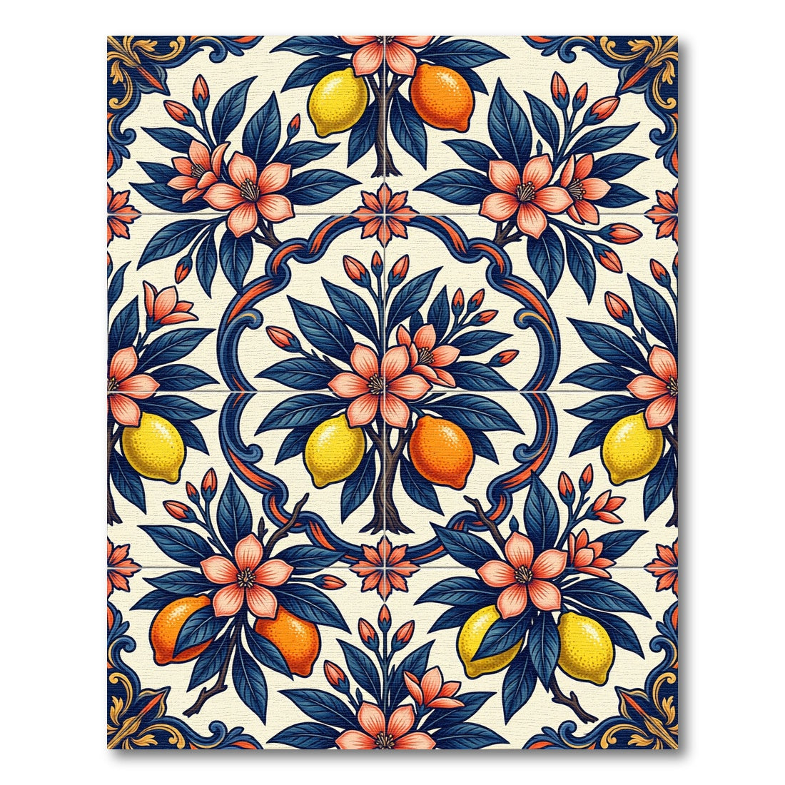 Mediterranean Lemon Grove Floral Tile Rug