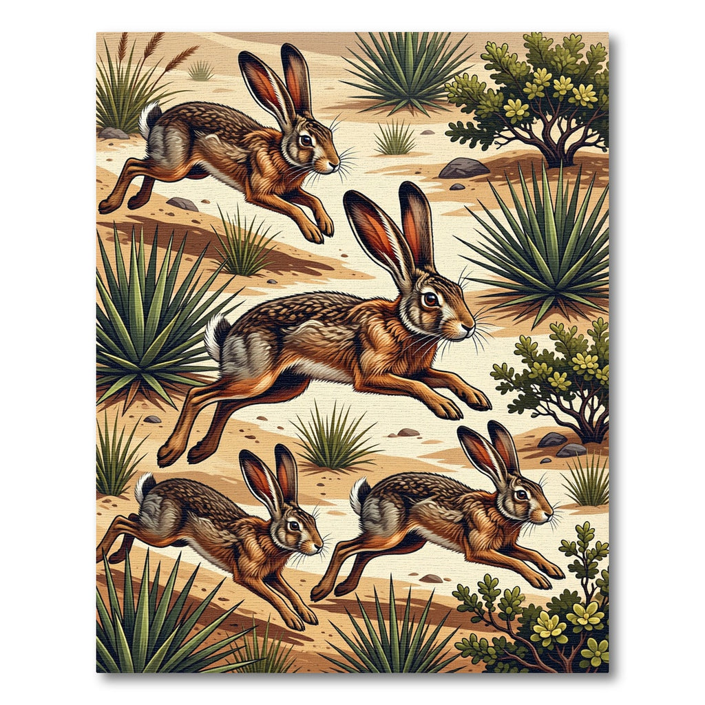 Desert Jackrabbit Earthy Tone Foliage Art Rug