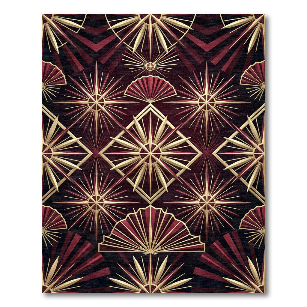 Art Deco Golden Sunburst Geometric Rug