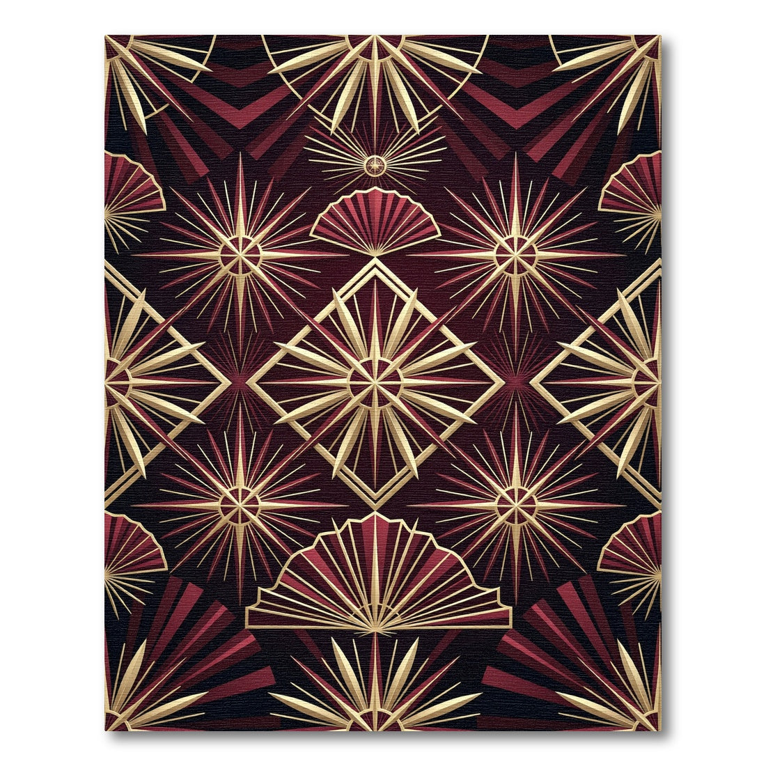 Art Deco Golden Sunburst Geometric Rug