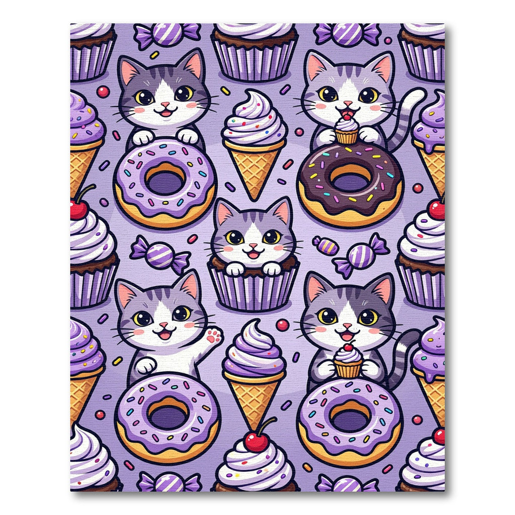 Playful Purple Kitten Treat Pattern Rug