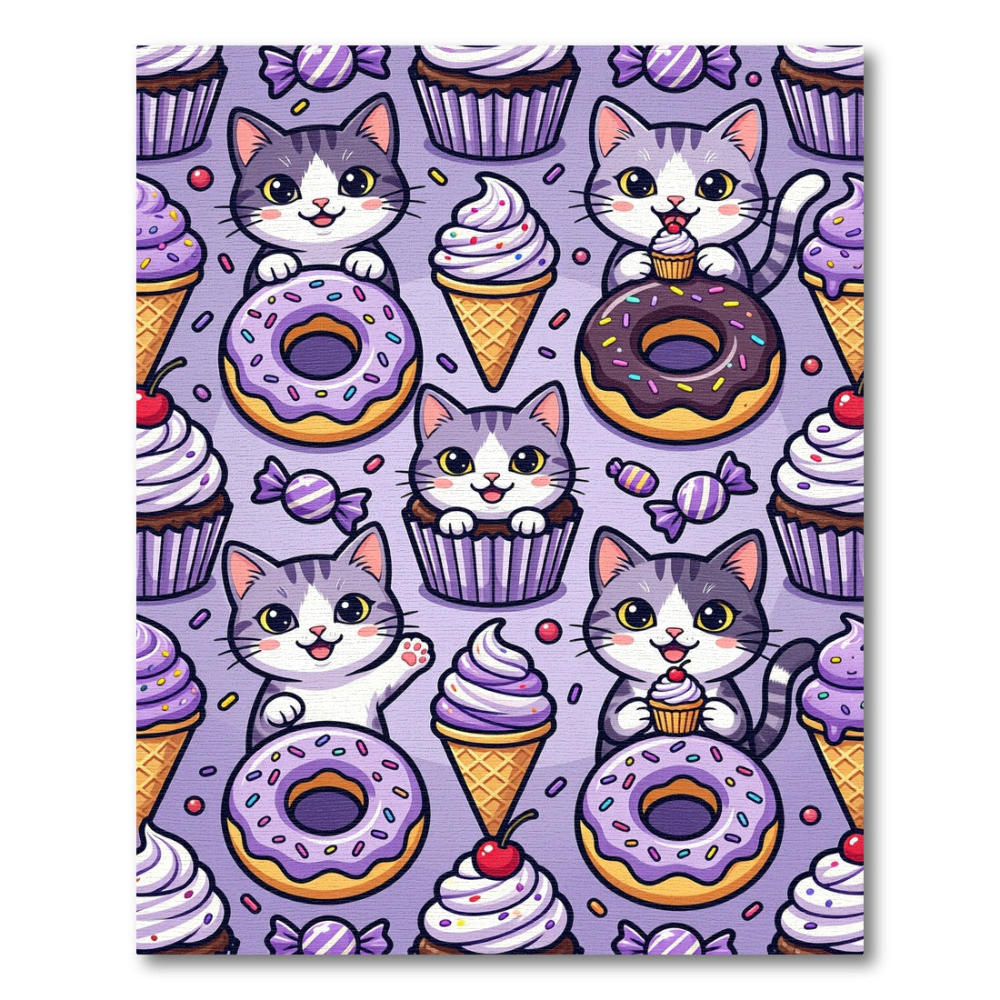 Playful Purple Kitten Treat Pattern Rug