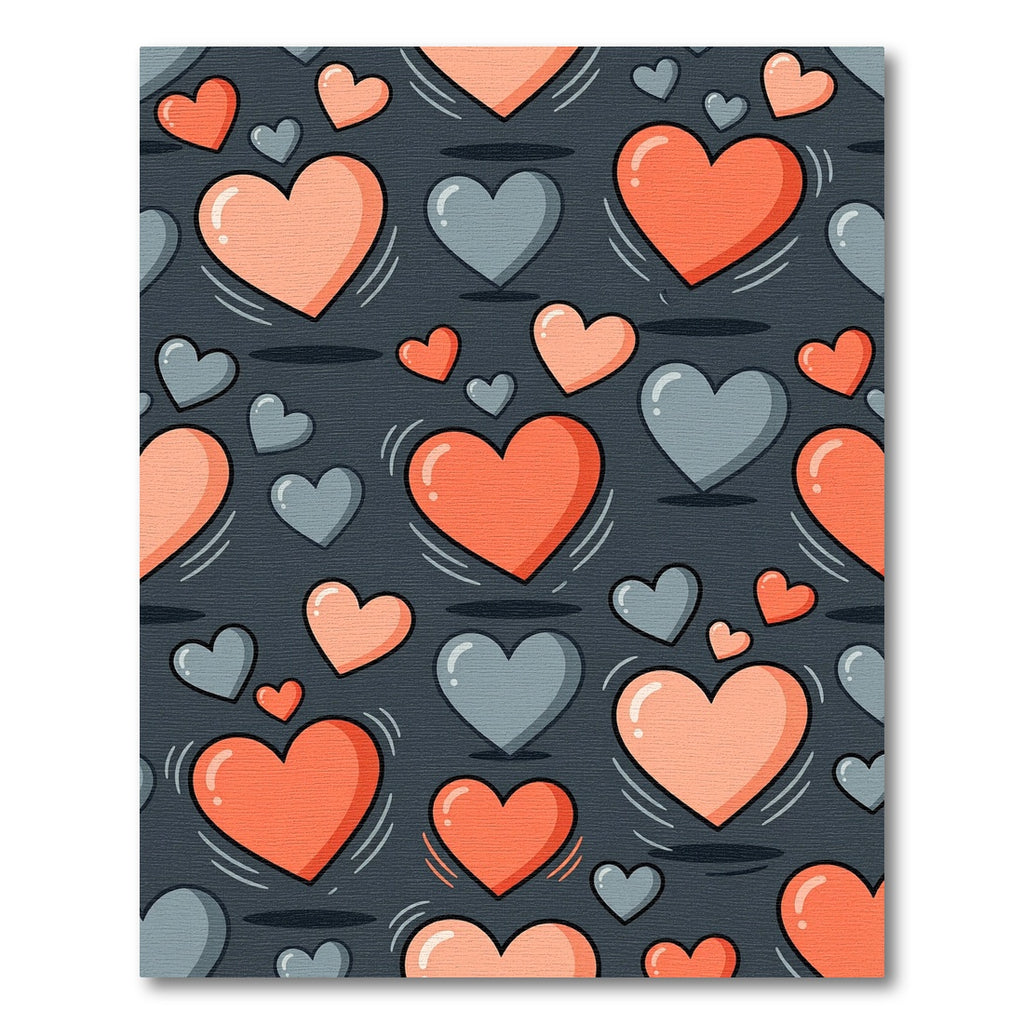 Playful Coral and Slate Heart Art Rug