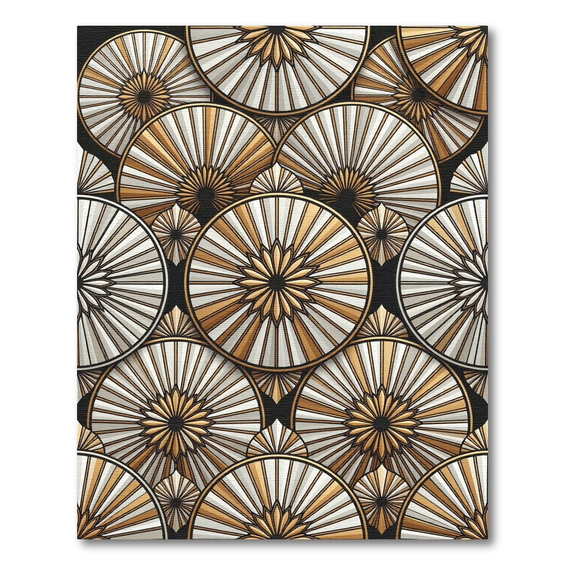 Art Deco Gold White Sunburst Circles Rug