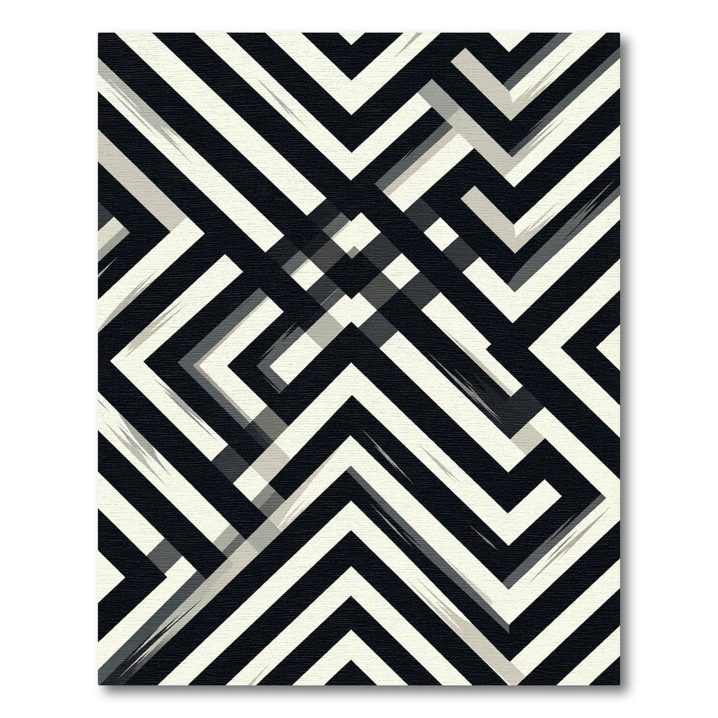 Modern Black and White Geometric Maze Rug