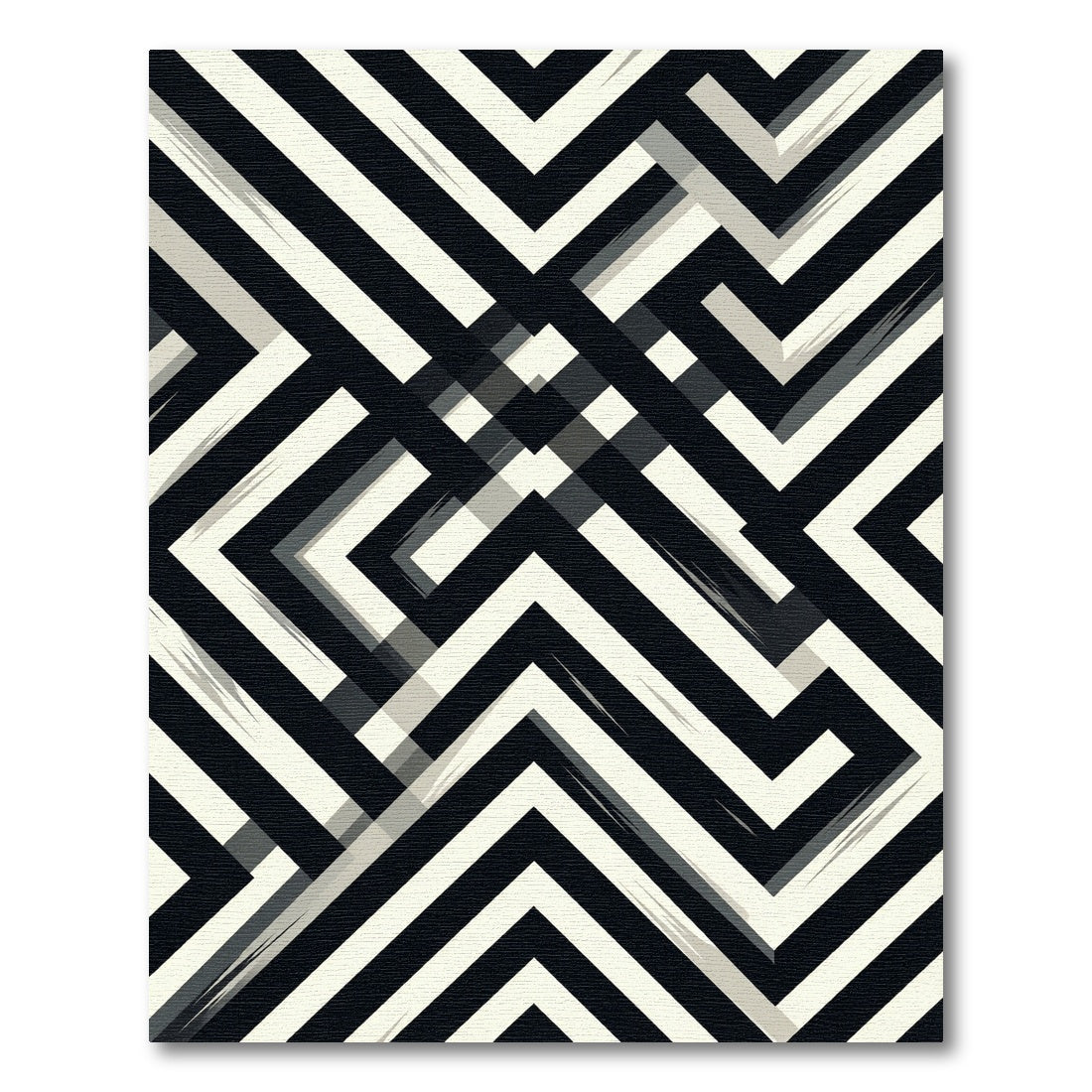 Modern Black and White Geometric Maze Rug