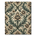 Vintage Cream and Sage Botanical Damask Rug
