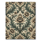 Vintage Cream and Sage Botanical Damask Rug