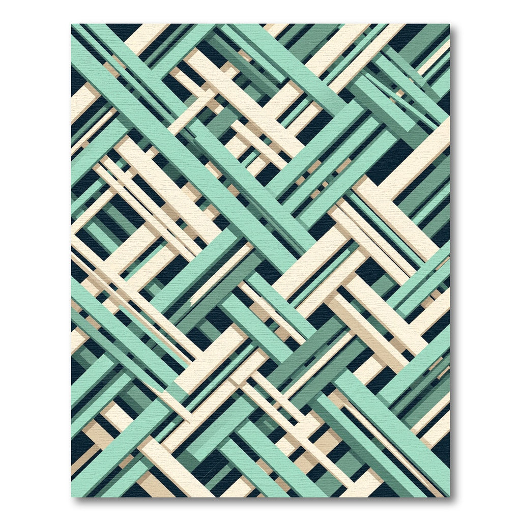 Geometric Sage and Cream Interwoven Grid Rug