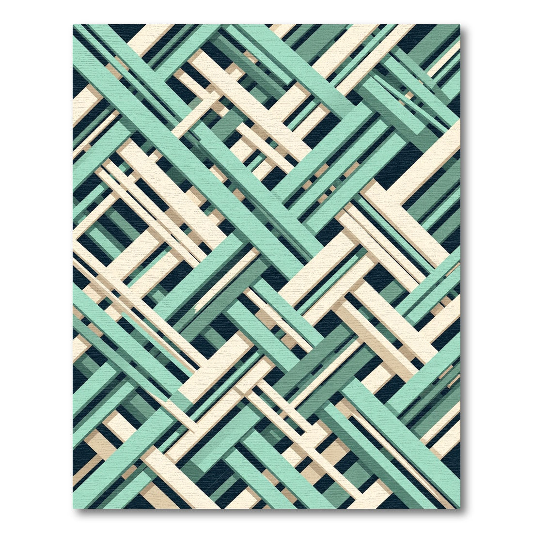 Geometric Sage and Cream Interwoven Grid Rug