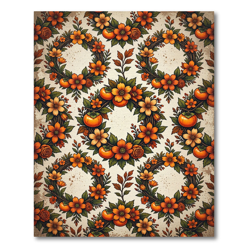 Autumn Wreath Floral Persimmon Harvest Art Rug