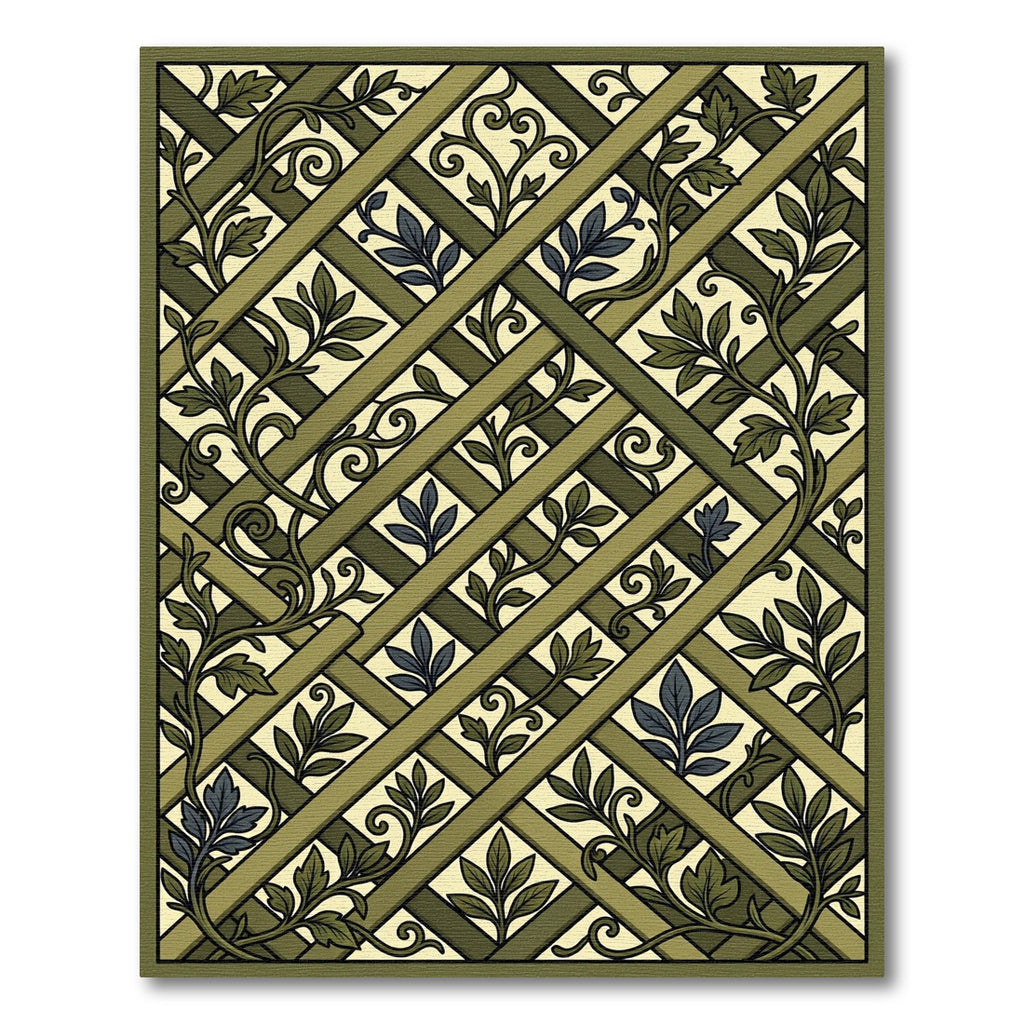 Olive Green Lattice Vine Rug