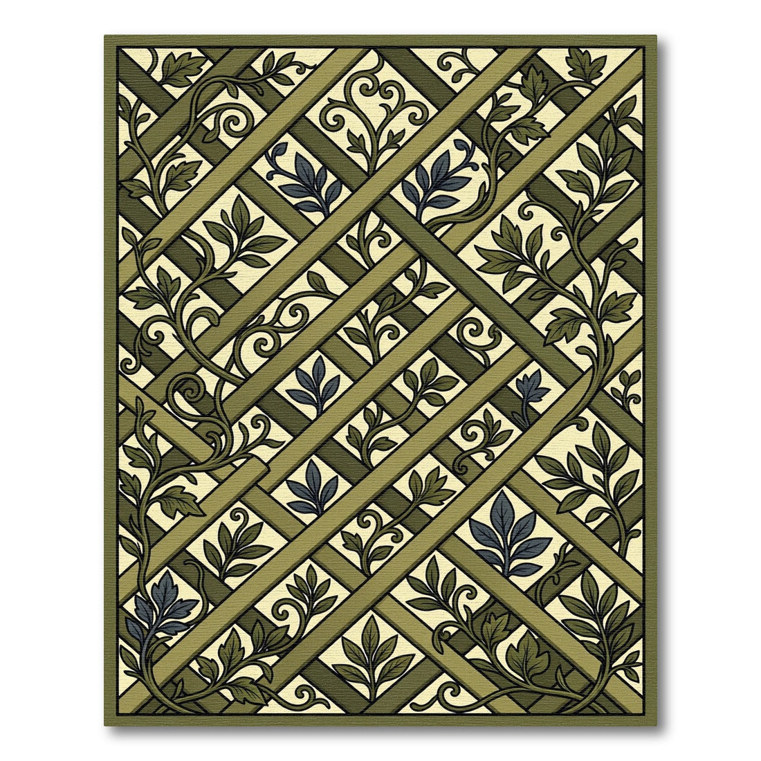 Olive Green Lattice Vine Rug