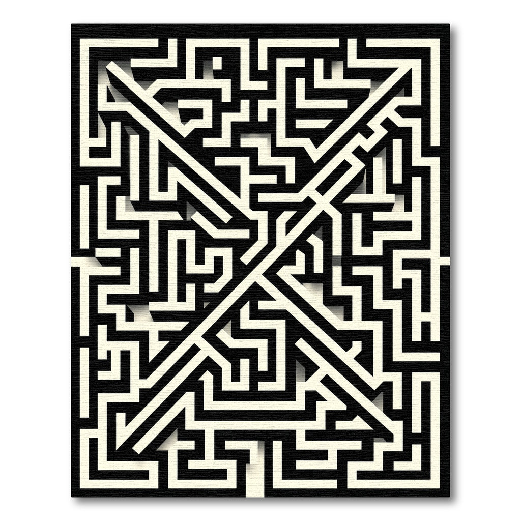 Monochromatic Modern Abstract Geometric Maze Rug