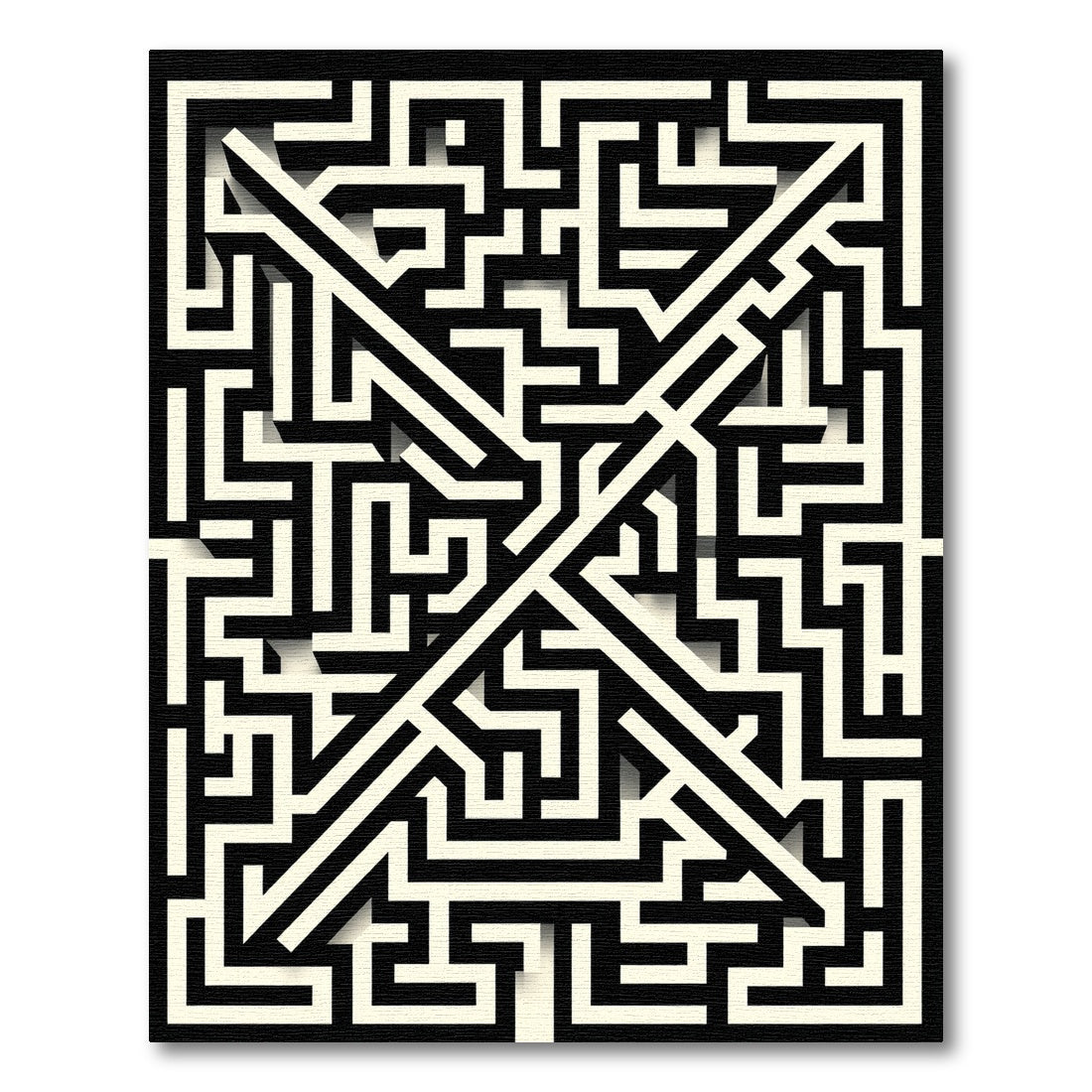 Monochromatic Modern Abstract Geometric Maze Rug