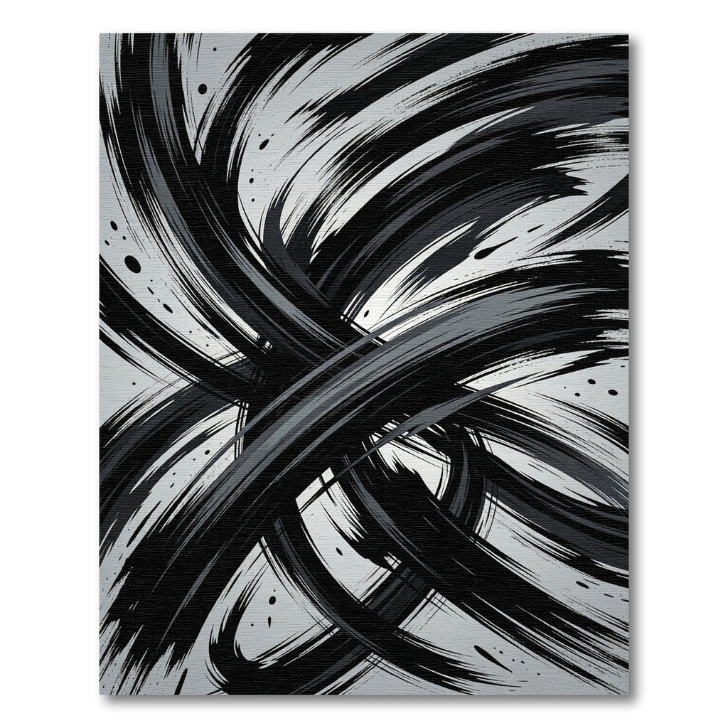 Bold Black Ink Brushstroke Swirl Rug