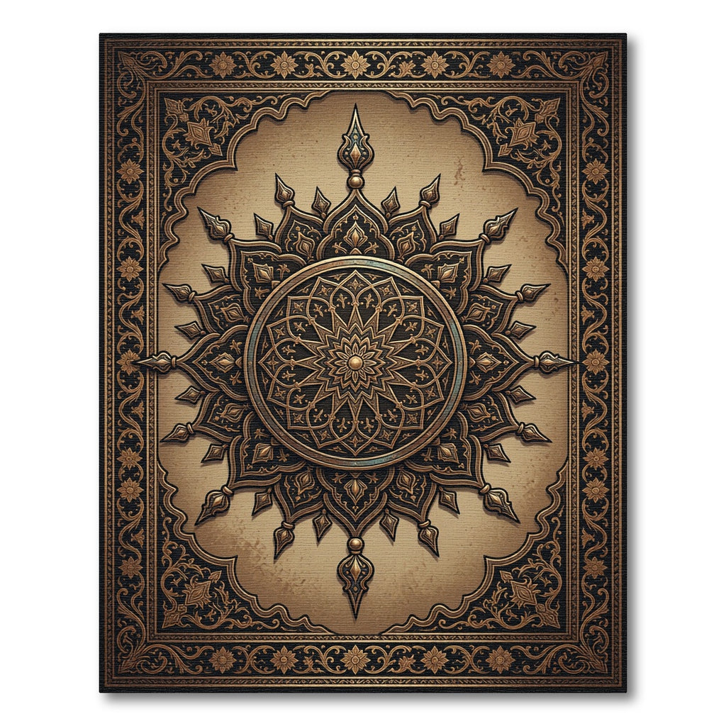 Gold Ornate Mandala Sun Medallion Rug