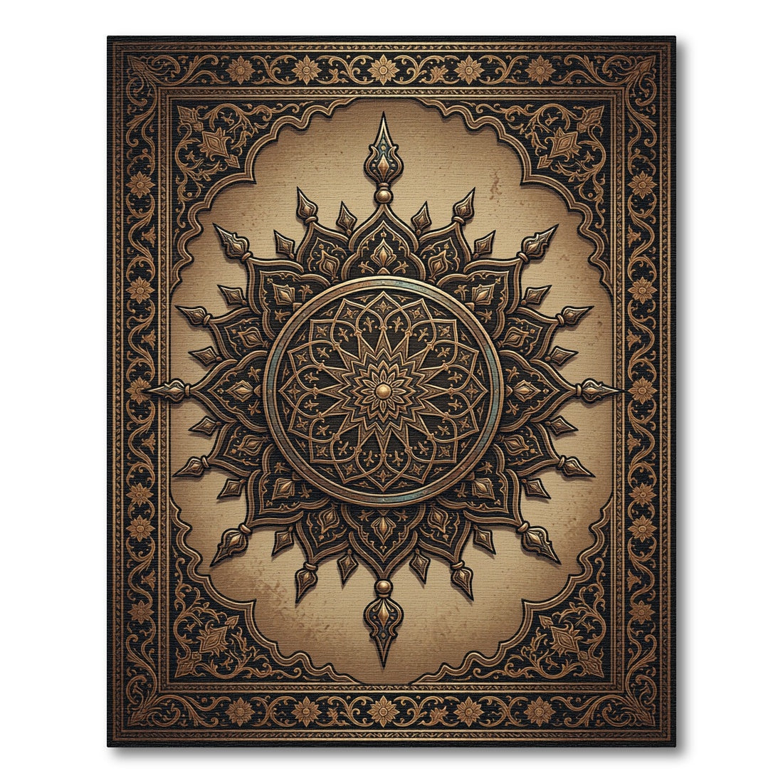 Gold Ornate Mandala Sun Medallion Rug