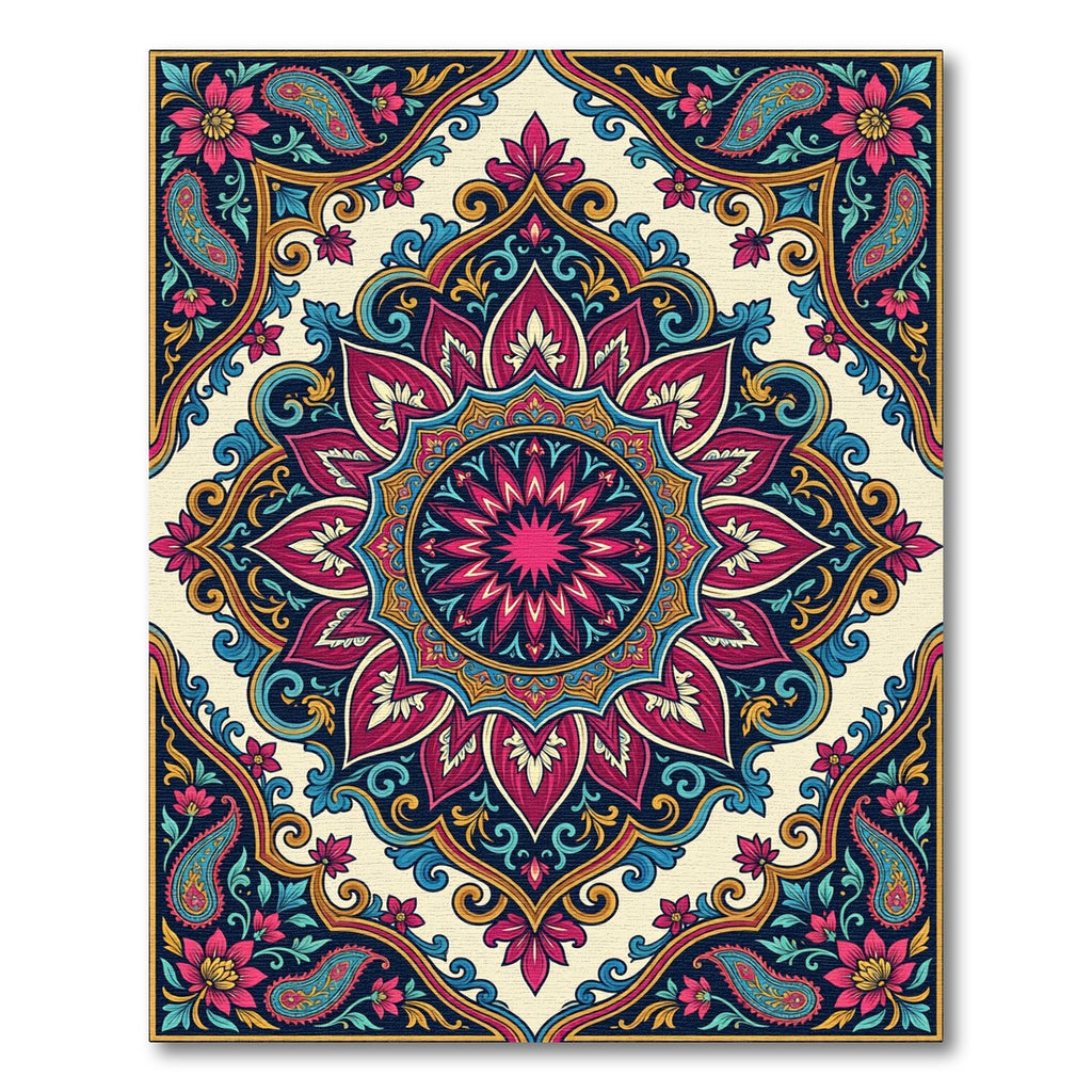 Vibrant Paisley Mandala Floral Blossom Rug