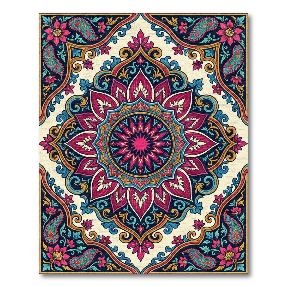 Vibrant Paisley Mandala Floral Blossom Rug