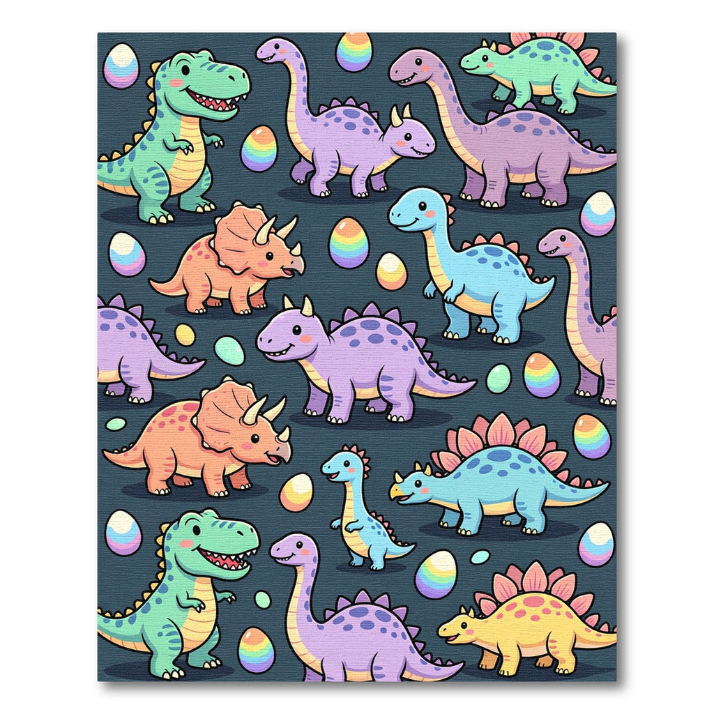 Playful Pastel Dinosaur and Egg Illustration Rug