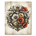 Victorian Poppy Floral Crest Emblem Rug