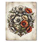 Victorian Poppy Floral Crest Emblem Rug
