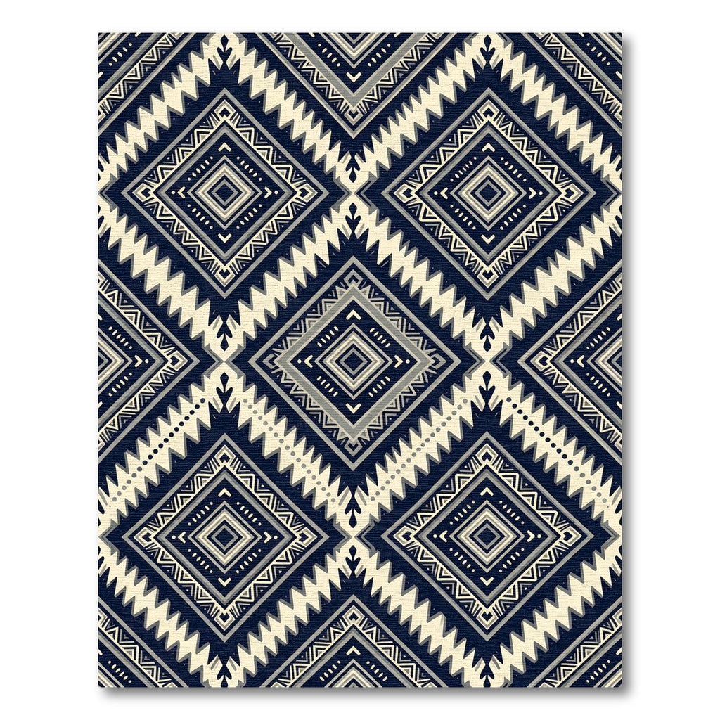 Navy and Cream Geometric Diamond Rug