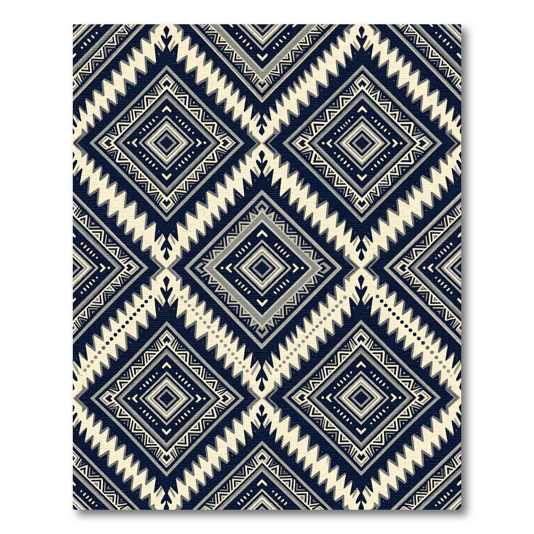 Navy and Cream Geometric Diamond Rug