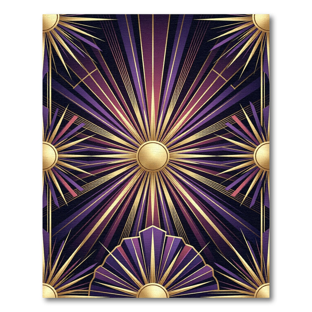 Art Deco Sunburst Purple Gold Rug