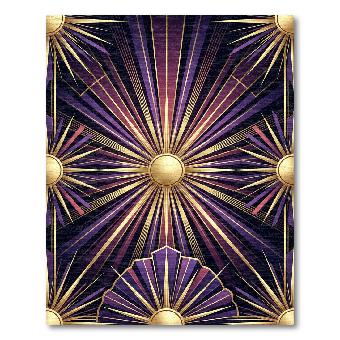 Art Deco Sunburst Purple Gold Rug