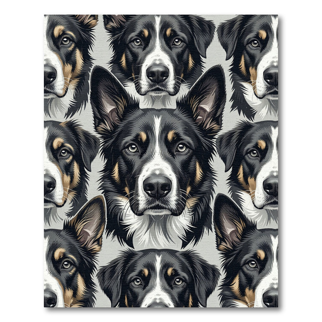 Tri-Color Border Collie Portrait Repeating Rug