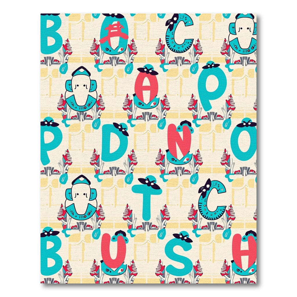 Whimsical Teal Red Alphabet Montage Rug