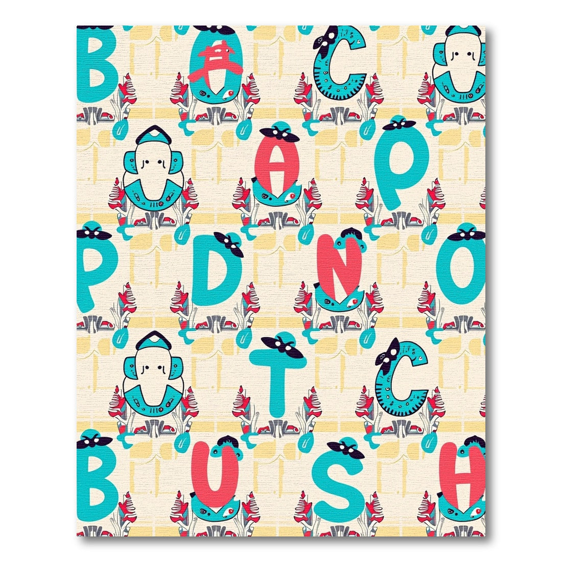Whimsical Teal Red Alphabet Montage Rug