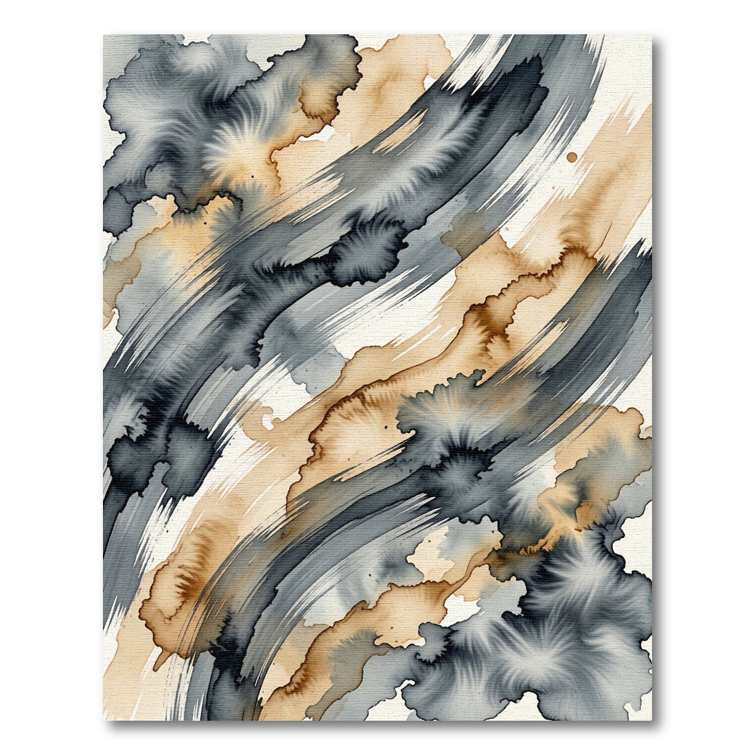 Abstract Charcoal and Tan Ink Stroke Rug