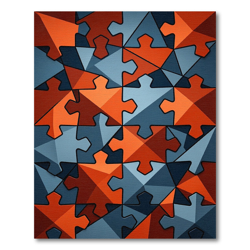 Orange Blue Puzzle Pieces Rug