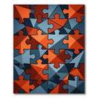 Orange Blue Puzzle Pieces Rug
