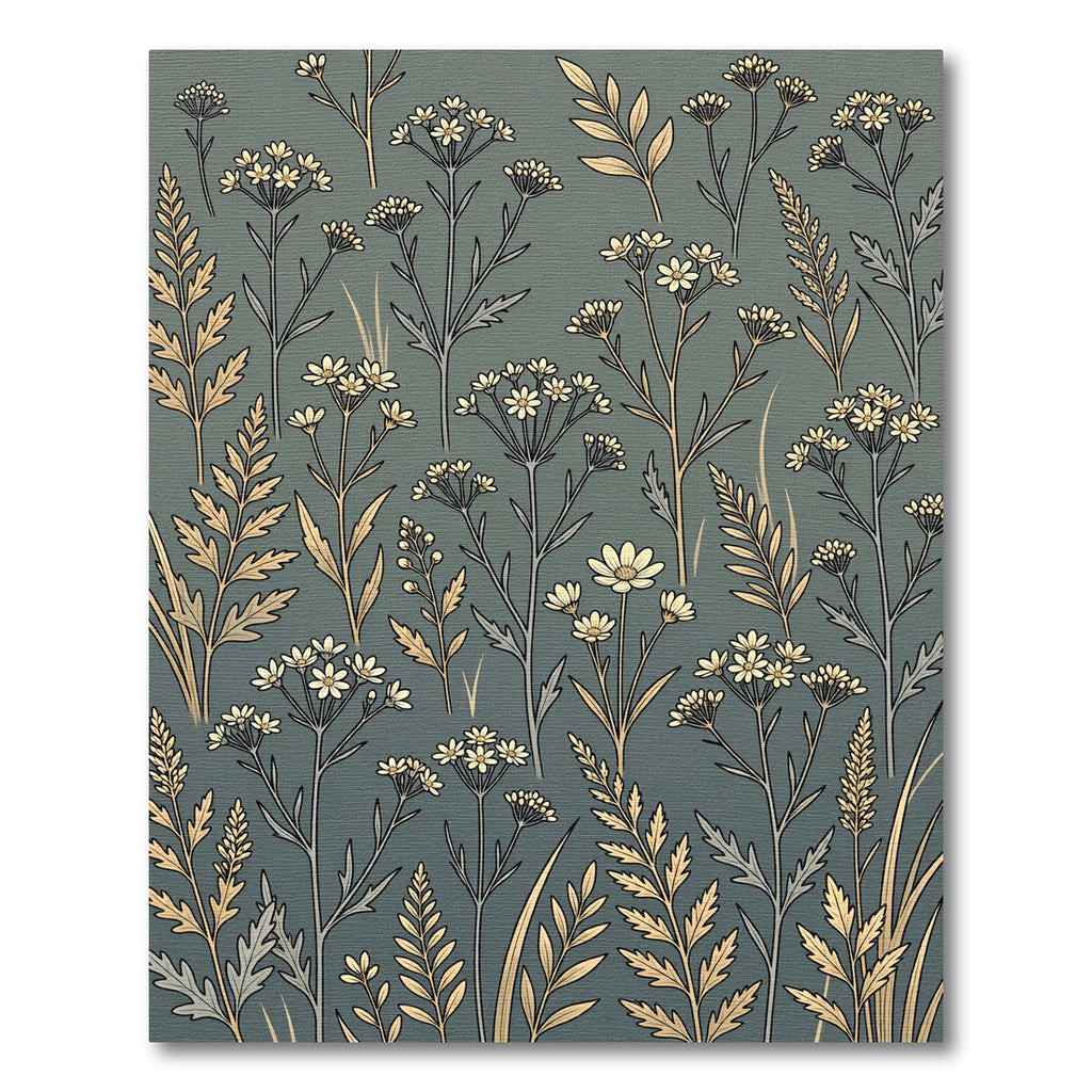 Sage Green Botanical Meadow Field Rug