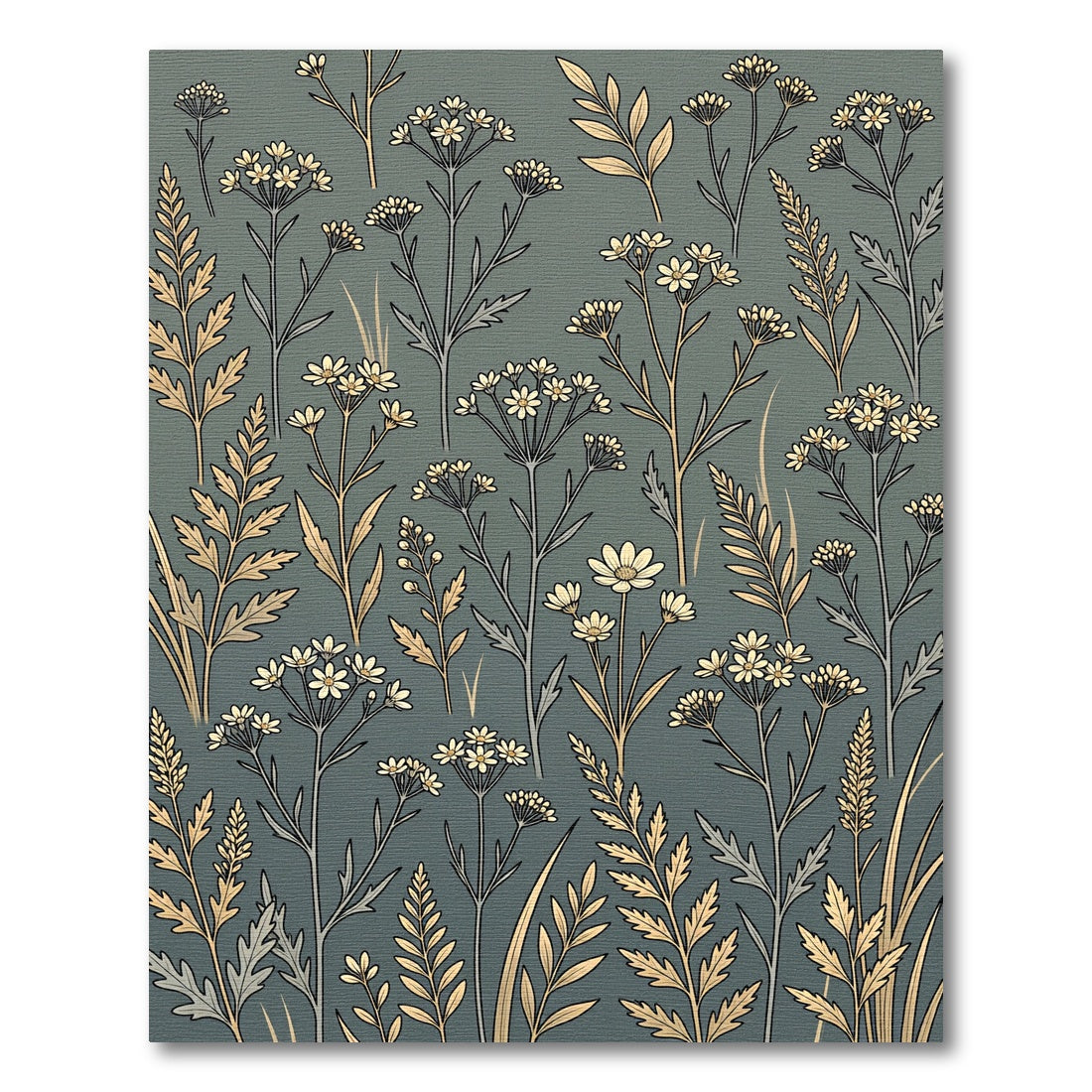 Sage Green Botanical Meadow Field Rug