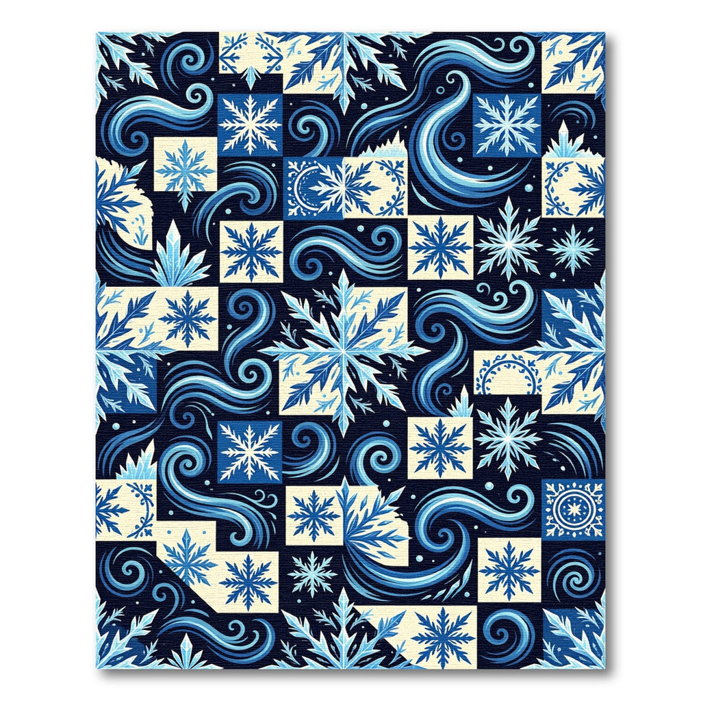 Winter Blue Snowflake Swirl Art Rug