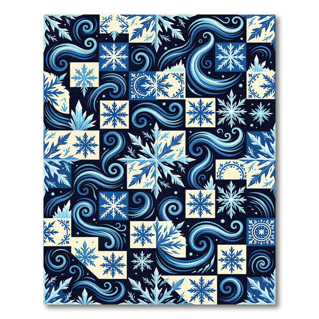 Winter Blue Snowflake Swirl Art Rug