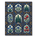 Royal Blue Floral Botanical Lattice Rug