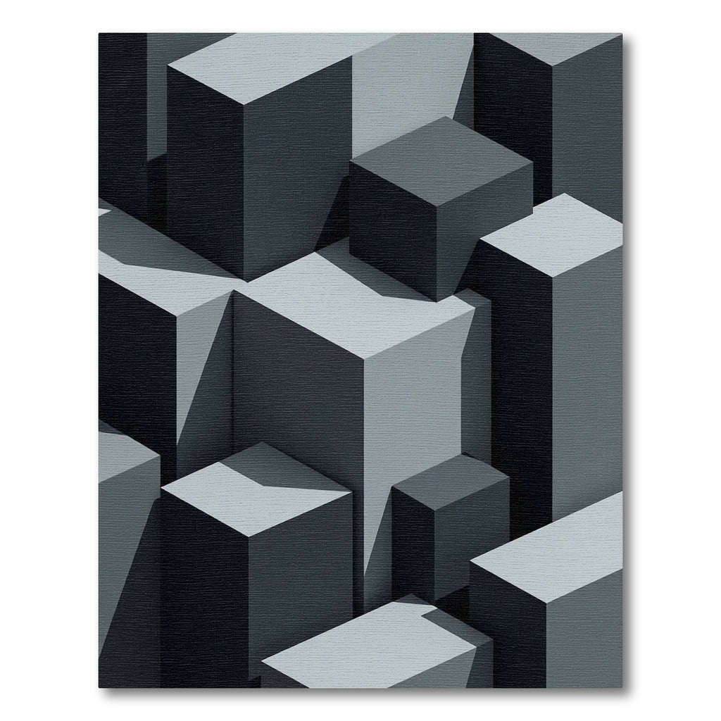 Minimalist Gray Isometric Block Abstract Rug