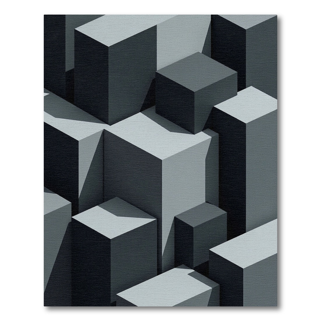 Minimalist Gray Isometric Block Abstract Rug