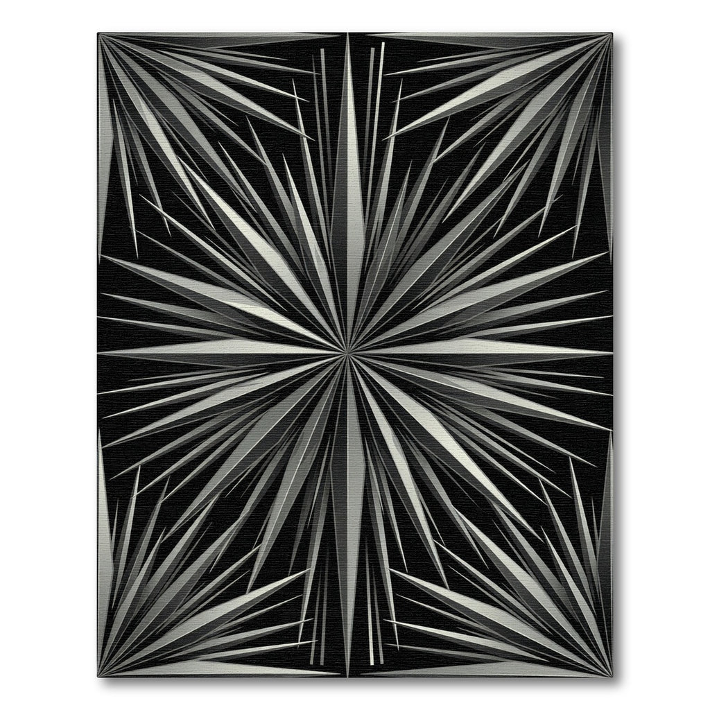 Monochrome Silver Radiant Starburst Art Rug