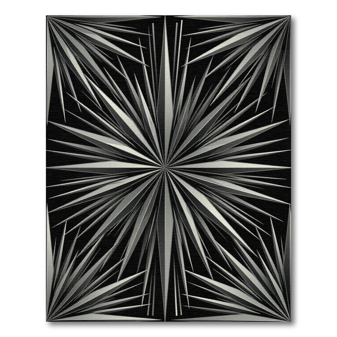 Monochrome Silver Radiant Starburst Art Rug