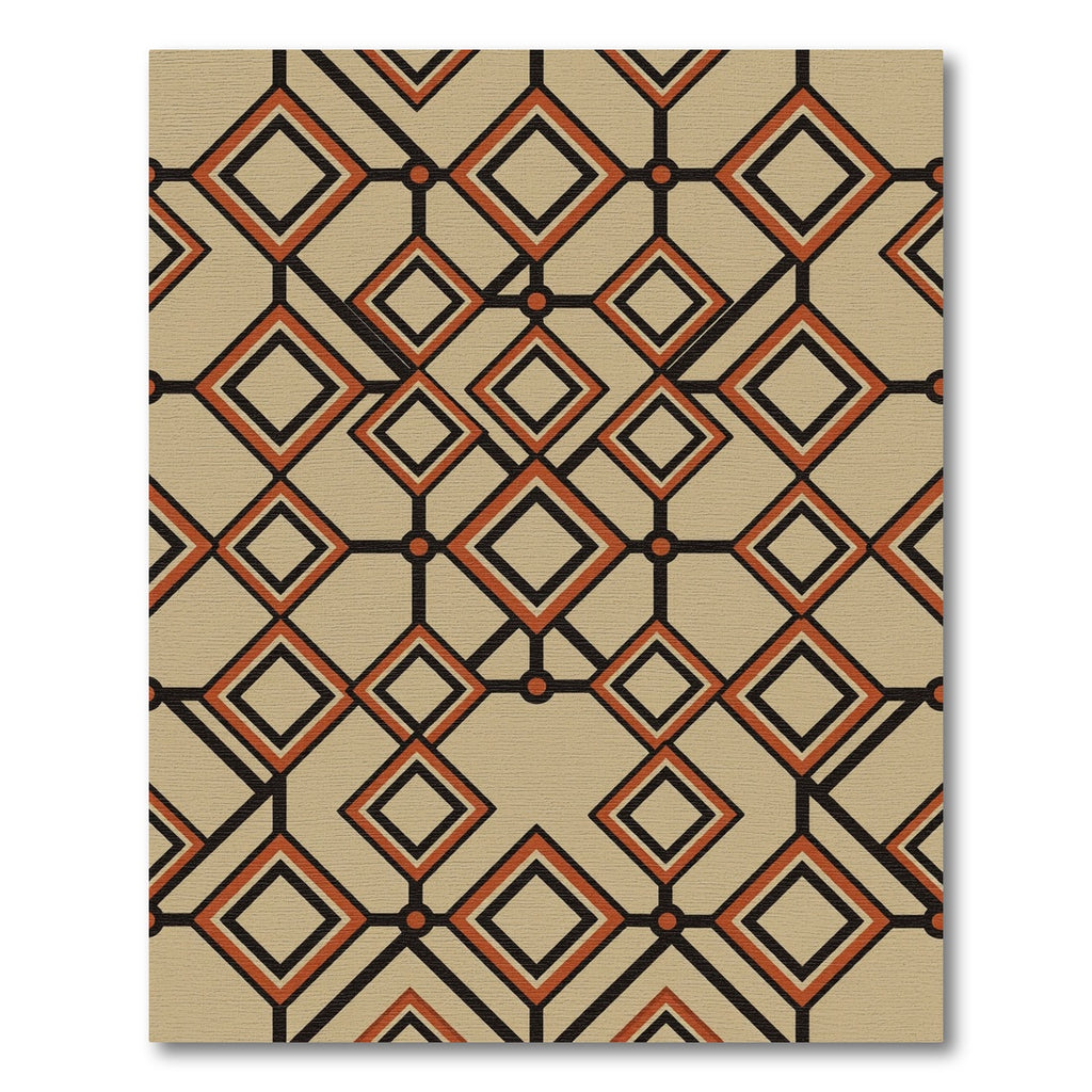 Mid-Century Geometric Clay and Charcoal Grid Rug