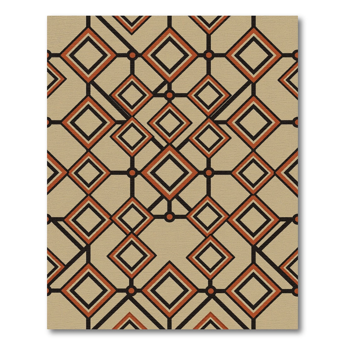 Mid-Century Geometric Clay and Charcoal Grid Rug