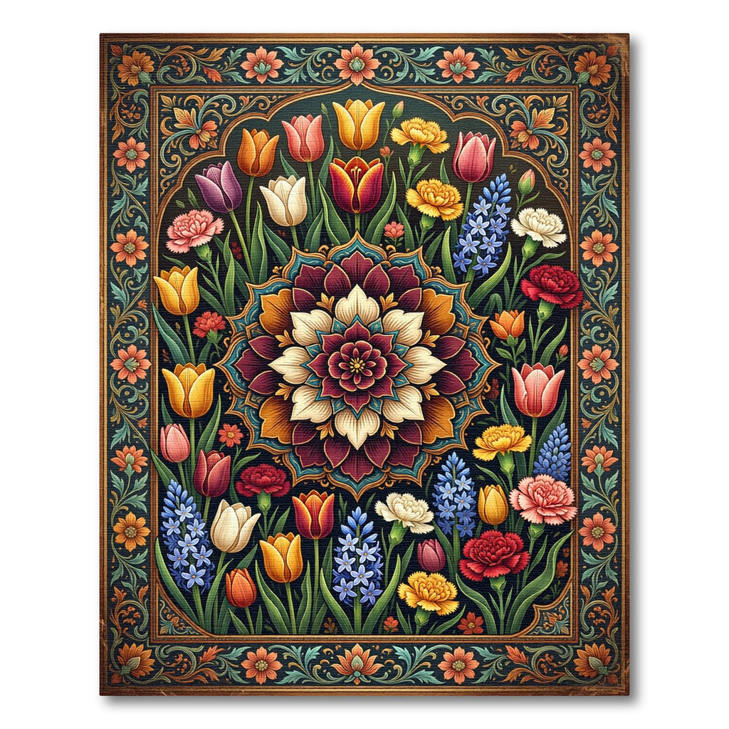 Vibrant Floral Mandala Garden Tapestry Rug